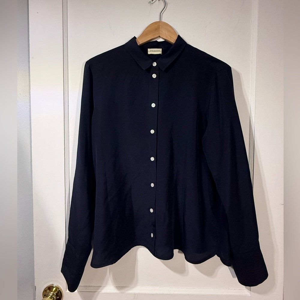 Malene Birger Classic Navy Blue Button-Up Shirt 100% Silk